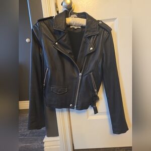 New Condition IRO Black Lambskin Leather Moto Jacket Sz 40